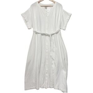 NWT Wonderly White Cotton Gauze Dress Button Front Tie Sz 1X (XL) Beach Prairie